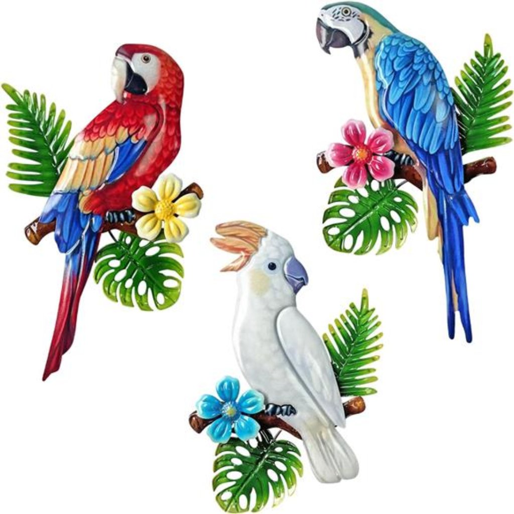 Brand New Metal Tropical Parrot Wall Art Decor Set Of 3